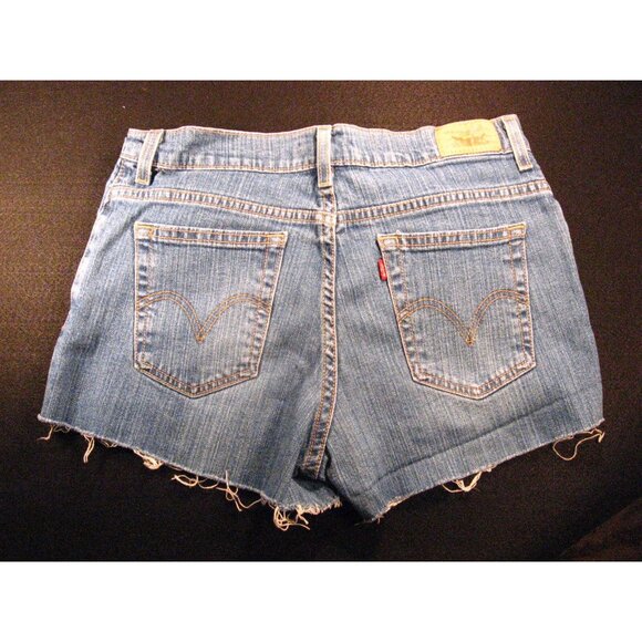 LEVIS 550 Womens CUTOFF JEAN SHORTS Blue 8 Stretch - Picture 2 of 9